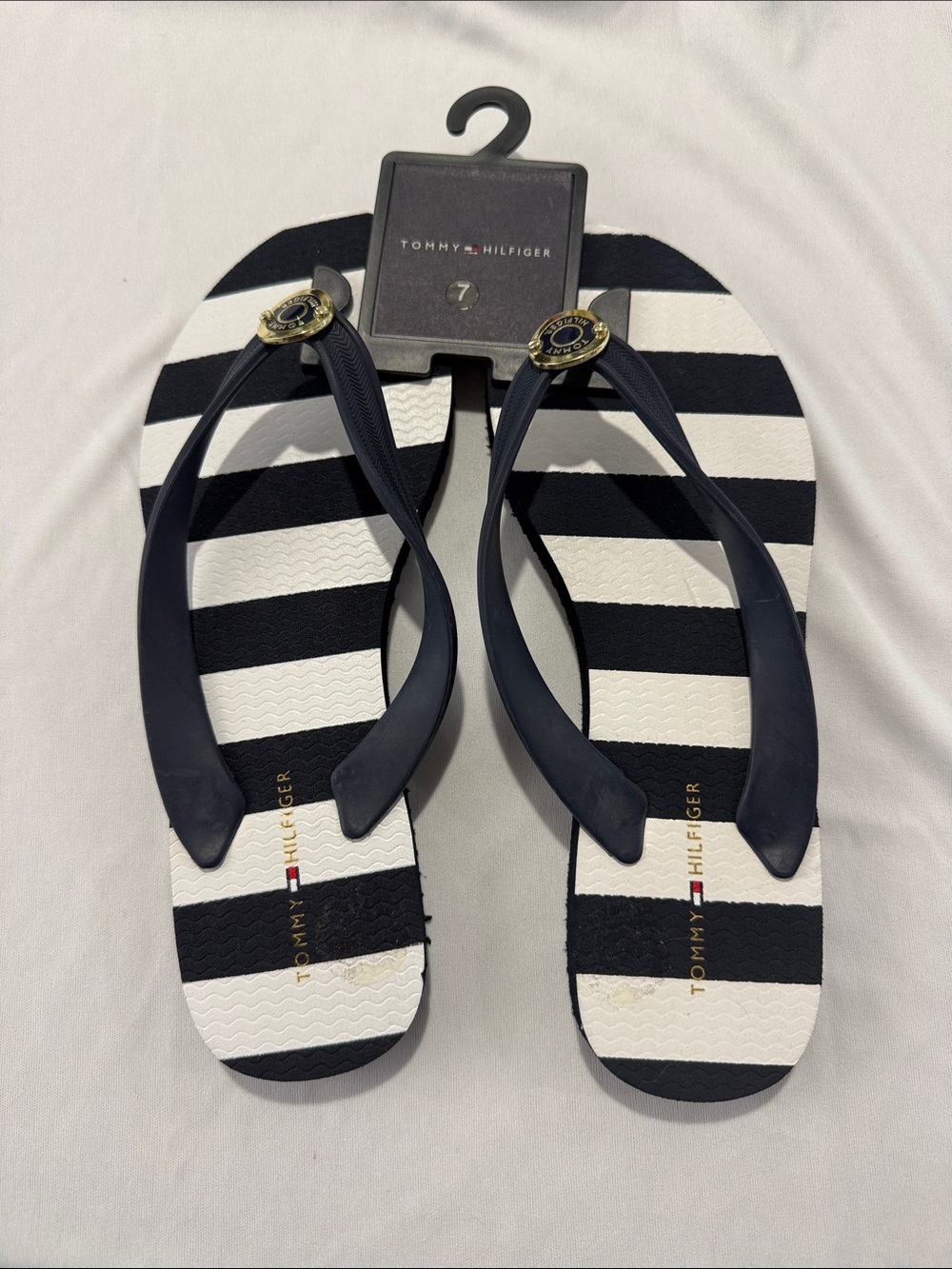 NEW Tommy Hilfiger Navy & White Striped Thong Sandals